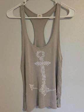 O'Neill Taupe/Gray Floral Anchor Racerback Tank